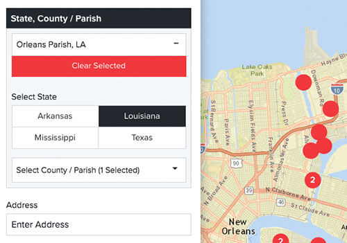 Buildings & Sites Screenshot - Location Filter