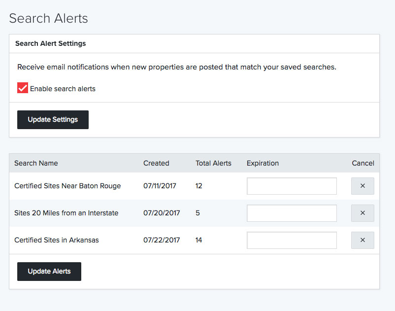Buildings & Sites Screenshot - Search Alerts